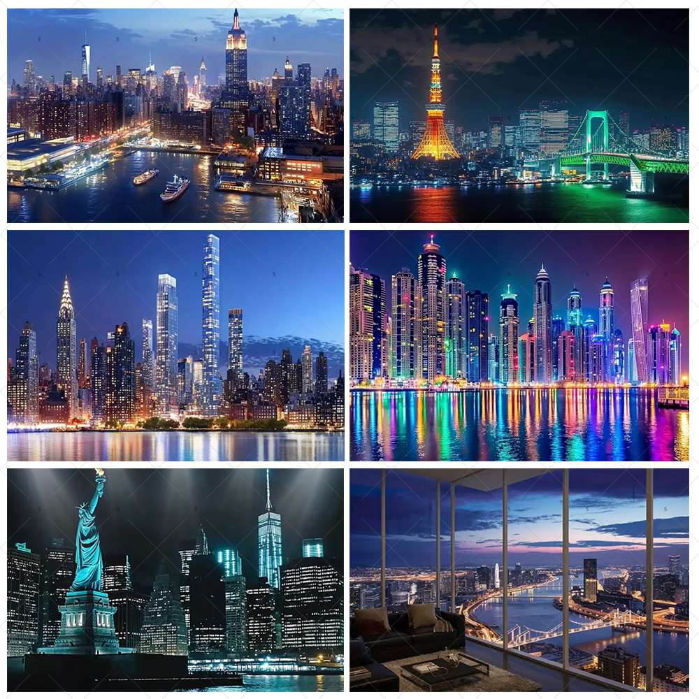 Photography Lighting Backdrop - Night View High-Rise Building Background Banner