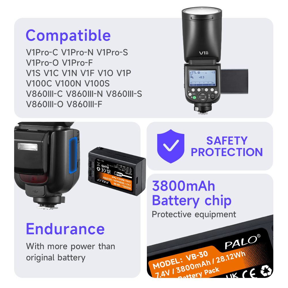 3800mAh VB30 Li-ion Rechargeab - Godox Speedlite Flash 评论和价格