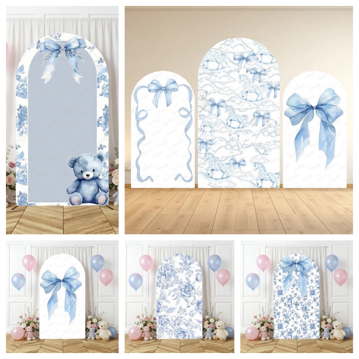 Blue Floral Bow Arch Backdrop  - Photography Lighting Backdrop 评论和价格